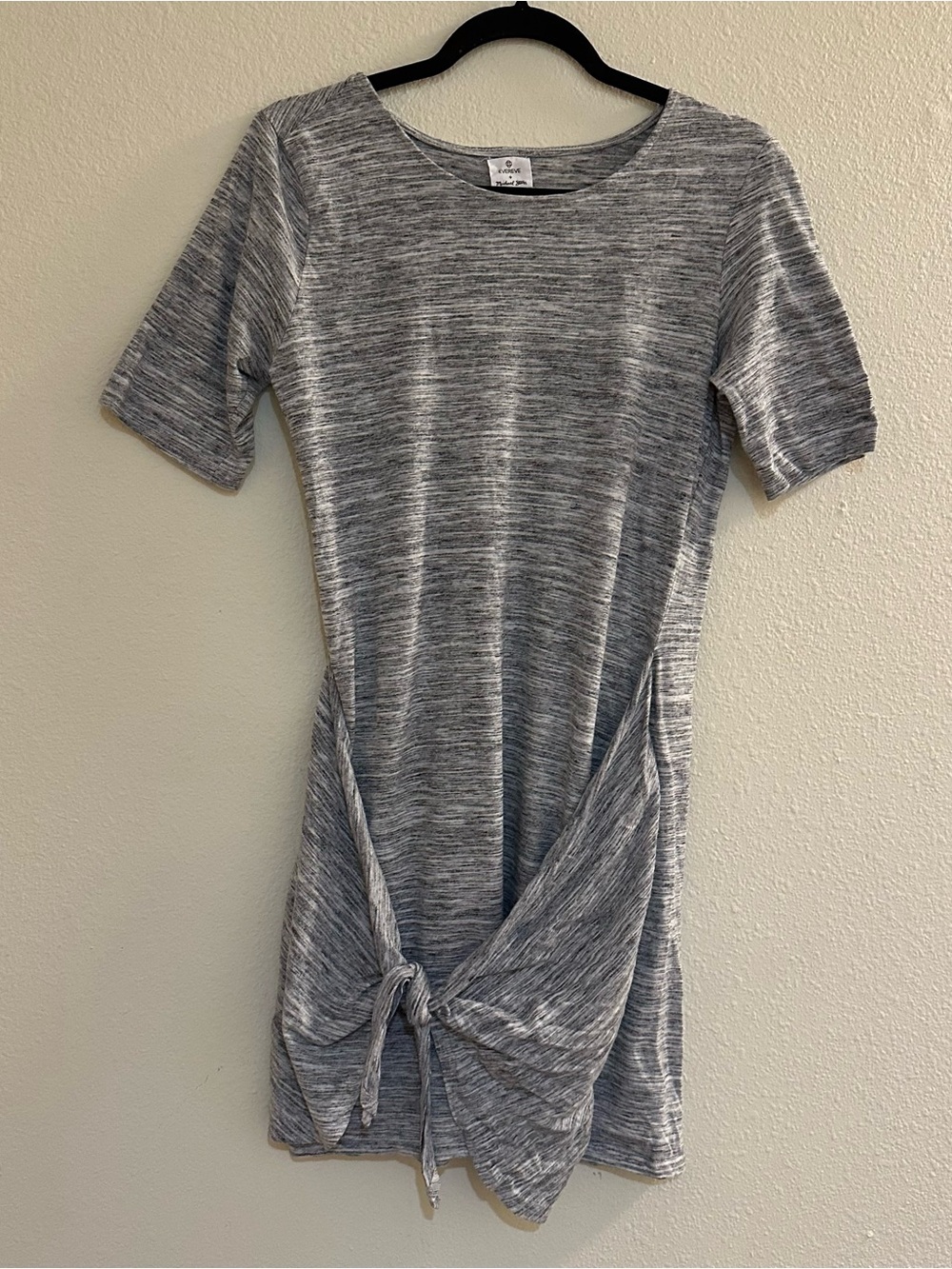 Evereve Gray Knot-Front Short Sleeve Mini T-Shirt Dress